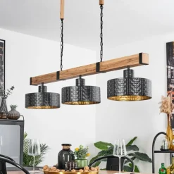 Lampes Dorées-hofstein Suspension Chabian Brun, Couleur bois, Noir, 3 lumières