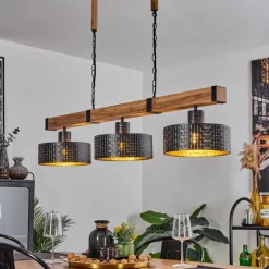 Lampes Dorées-hofstein Suspension Chabian Brun, Couleur bois, Noir, 3 lumières