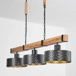 Lampes Dorées-hofstein Suspension Chabian Brun, Couleur bois, Noir, 3 lumières