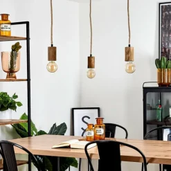 Style Boho-Chic-hofstein Suspension Chapana Brun, Bois clair, Noir, 3 lumières