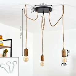 Style Boho-Chic-hofstein Suspension Chapana Brun, Bois clair, Noir, 3 lumières