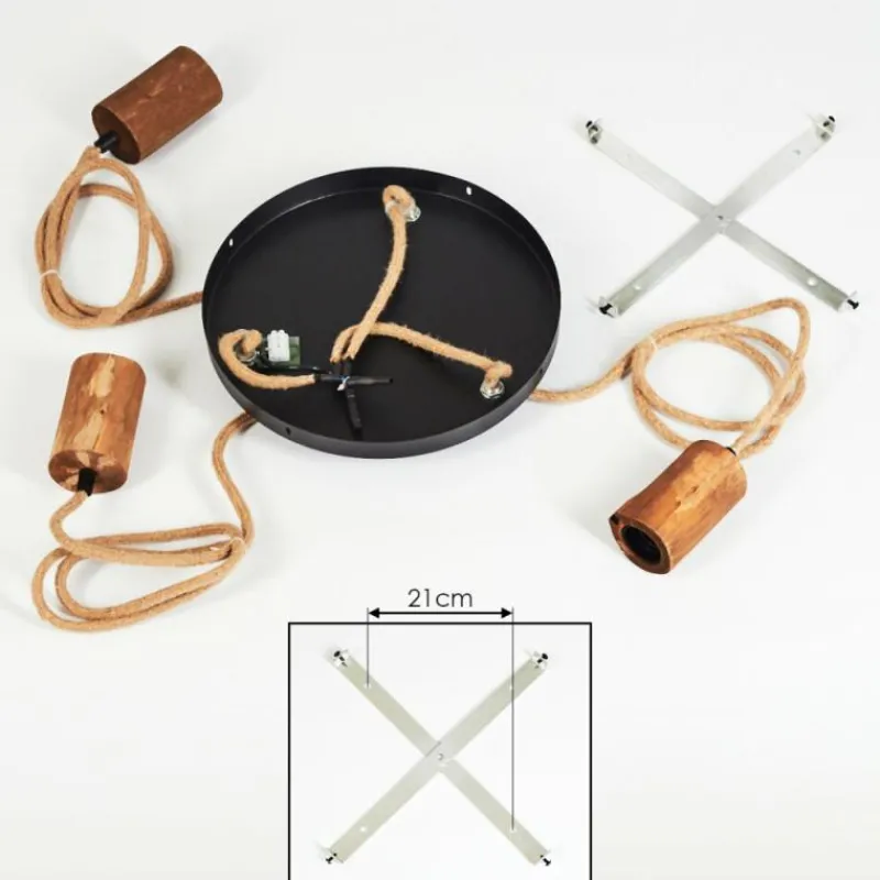 Style Boho-Chic-hofstein Suspension Chapana Brun, Bois clair, Noir, 3 lumières