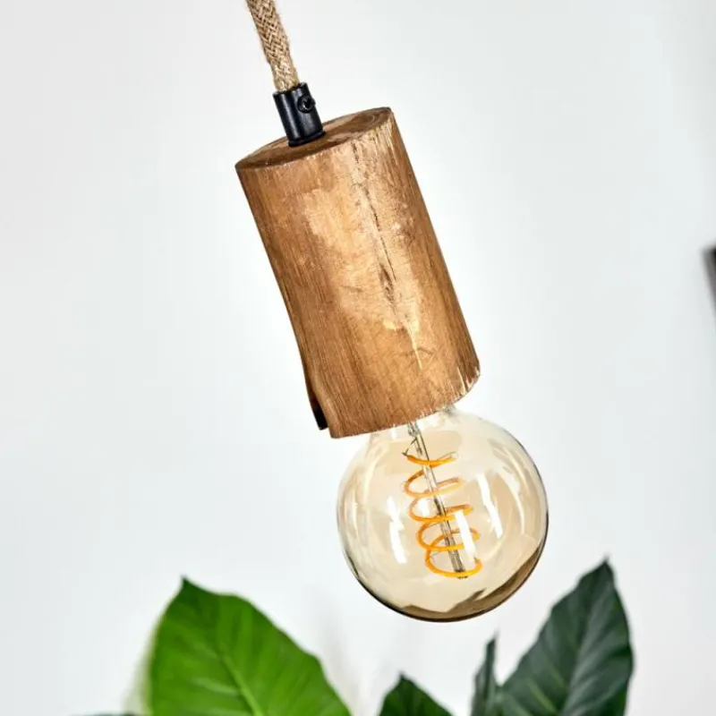 Style Boho-Chic-hofstein Suspension Chapana Brun, Bois clair, Noir, 3 lumières