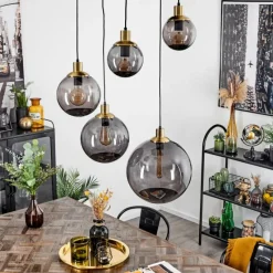 Suspension Verre Fumé-hofstein Suspension Charlet Noir, 5 lumières