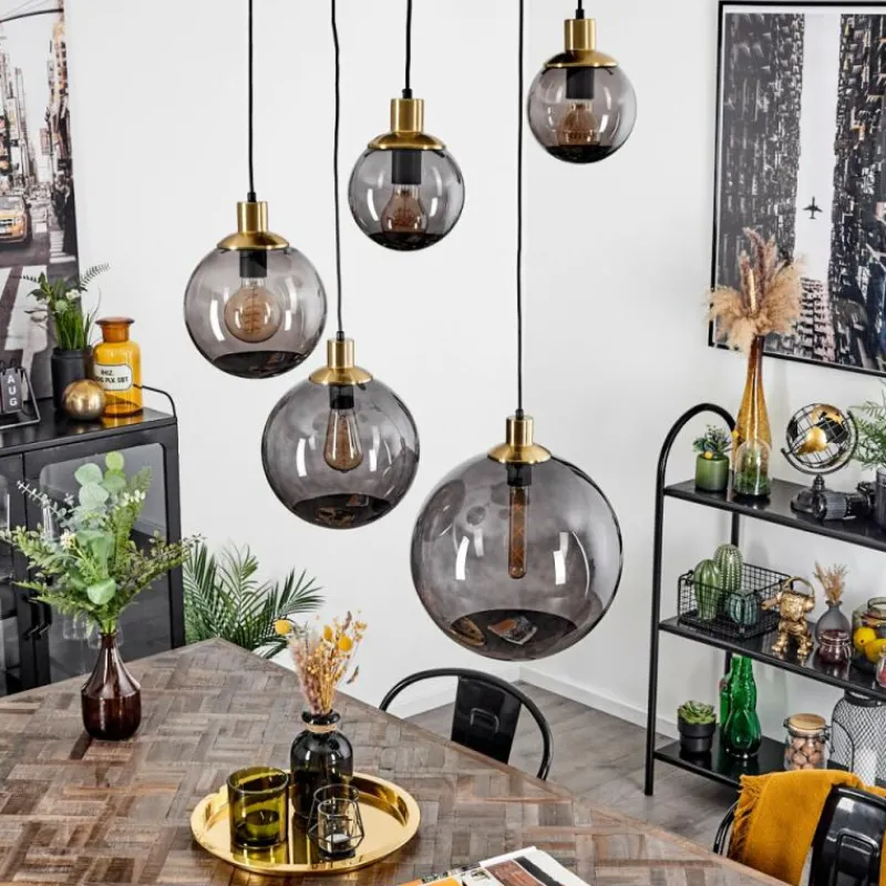 Suspension Verre Fumé-hofstein Suspension Charlet Noir, 5 lumières