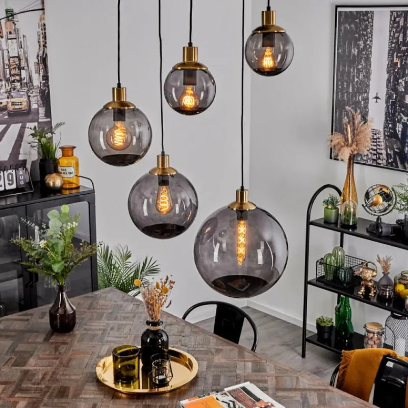 Suspension Verre Fumé-hofstein Suspension Charlet Noir, 5 lumières