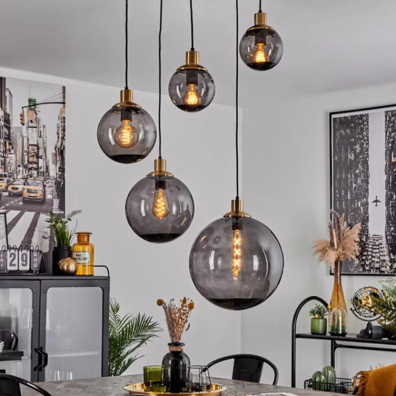 Suspension Verre Fumé-hofstein Suspension Charlet Noir, 5 lumières