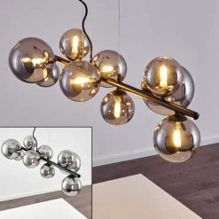 Suspension Verre Fumé-hofstein Suspension Chehalis LED Noir, 9 lumières