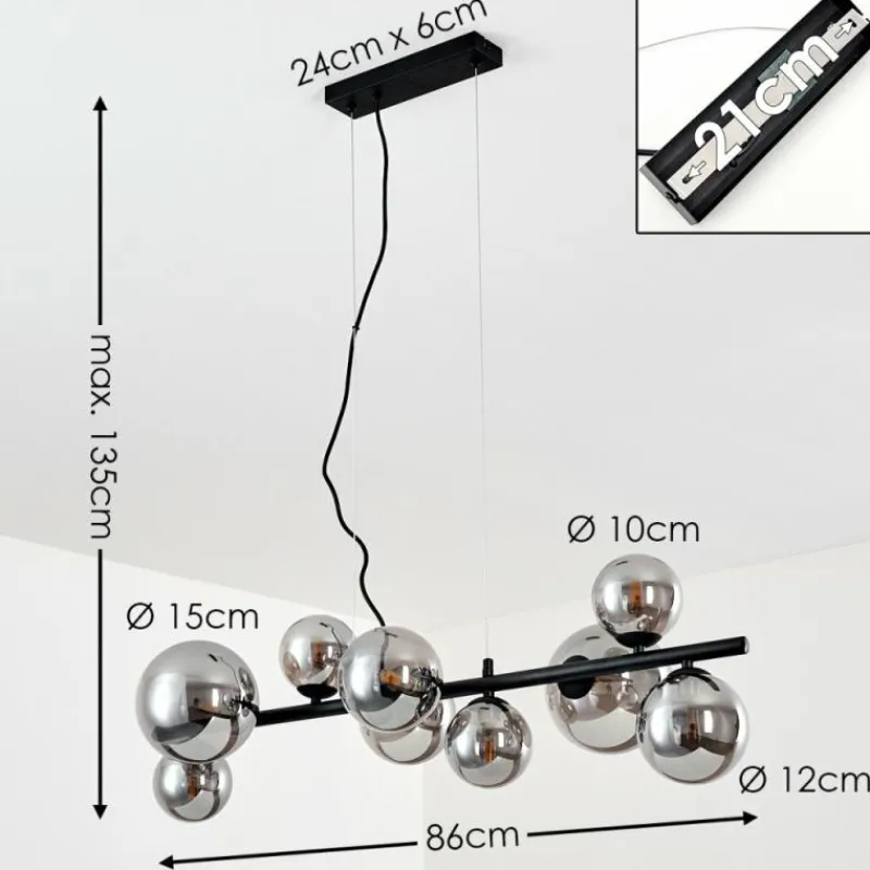 Suspension Verre Fumé-hofstein Suspension Chehalis LED Noir, 9 lumières