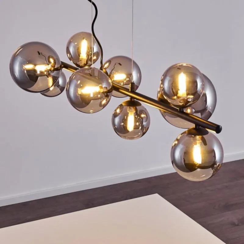 Suspension Verre Fumé-hofstein Suspension Chehalis LED Noir, 9 lumières