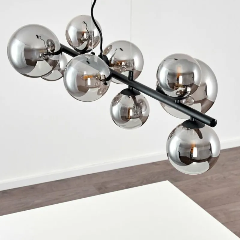 Suspension Verre Fumé-hofstein Suspension Chehalis LED Noir, 9 lumières