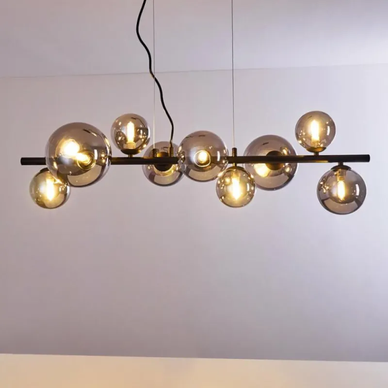 Suspension Verre Fumé-hofstein Suspension Chehalis LED Noir, 9 lumières