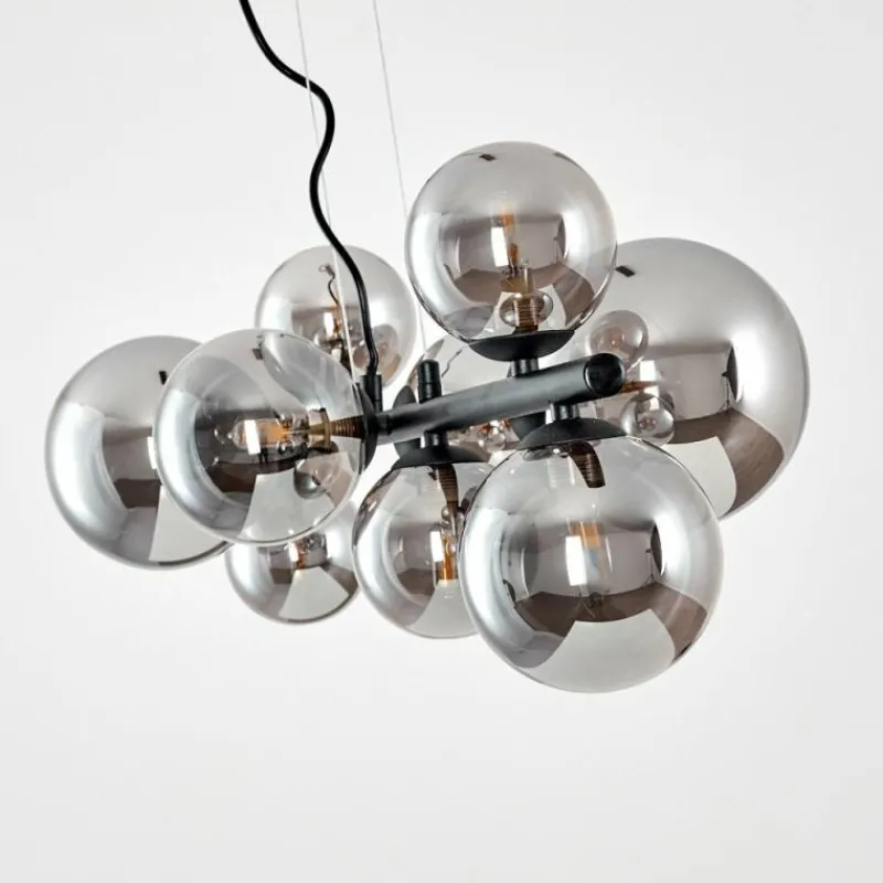 Suspension Verre Fumé-hofstein Suspension Chehalis LED Noir, 9 lumières