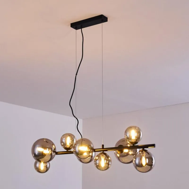 Suspension Verre Fumé-hofstein Suspension Chehalis LED Noir, 9 lumières