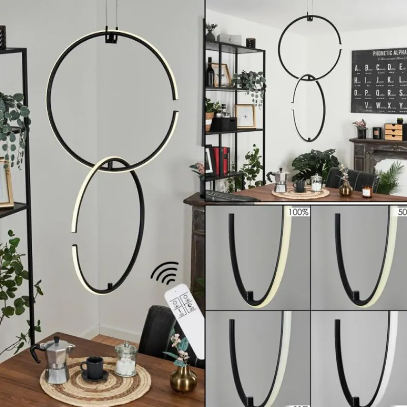 hofstein Suspension Chlak LED Noir, 2 lumières, Télécommandes