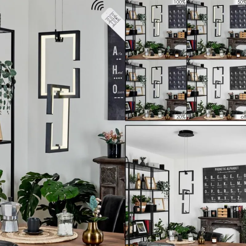 hofstein Suspension Chlak LED Noir, 2 lumières, Télécommandes