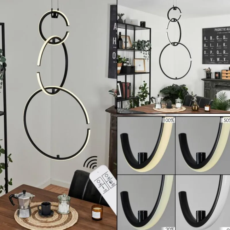 hofstein Suspension Chlak LED Noir, 3 lumières, Télécommandes