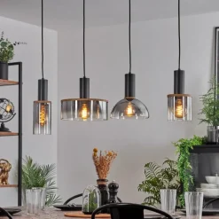 hofstein Suspension Classon Couleur bois, Noir, 4 lumières