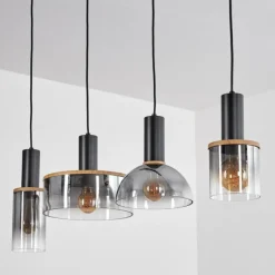 hofstein Suspension Classon Couleur bois, Noir, 4 lumières