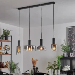 hofstein Suspension Classon Couleur bois, Noir, 4 lumières