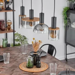 hofstein Suspension Classon Couleur bois, Noir, 4 lumières