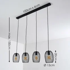 Lampes Vintages & Rétros-hofstein Suspension Conewago Noir, 4 lumières