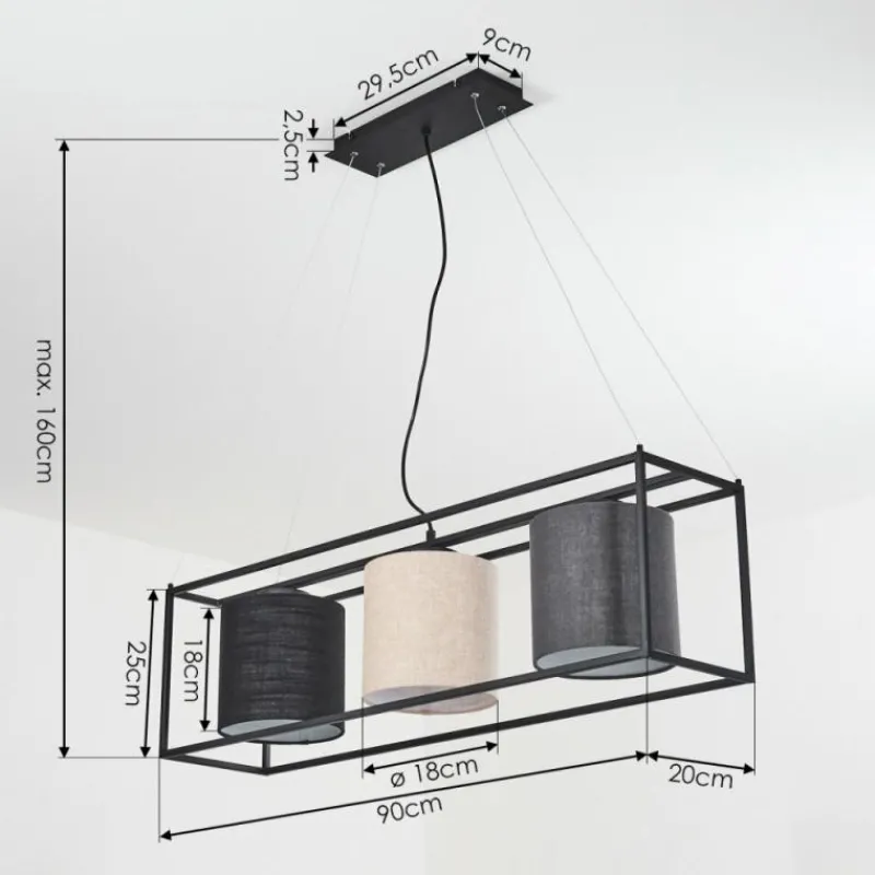 Lampes En Tissu-hofstein Suspension Contumil Noir, 3 lumières