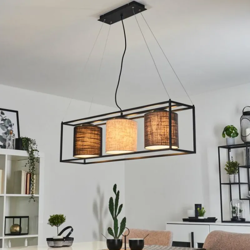 Lampes En Tissu-hofstein Suspension Contumil Noir, 3 lumières