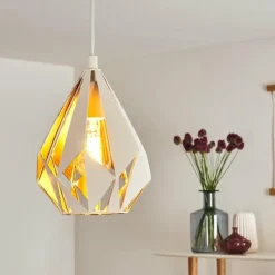 Lampes Dorées-hofstein Suspension Corraleja Or, Blanc, 1 lumière