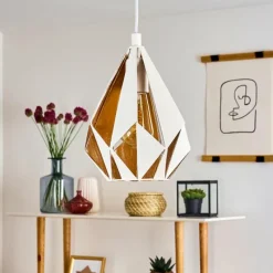 Lampes Dorées-hofstein Suspension Corraleja Or, Blanc, 1 lumière