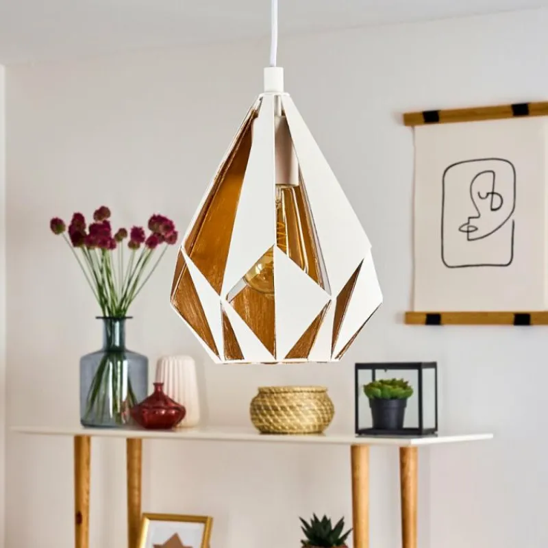 Lampes Dorées-hofstein Suspension Corraleja Or, Blanc, 1 lumière