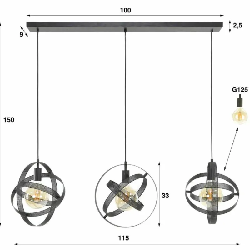 hofstein Suspension Cosmos Anthracite, 3 lumières* Suspensions