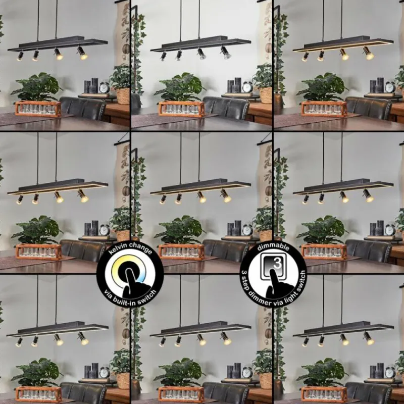 hofstein Suspension Deadwood LED Brun, Couleur bois, 5 lumières