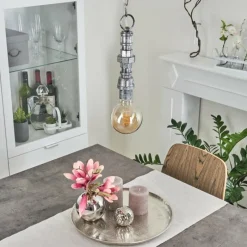 Lampes Vintages & Rétros-hofstein Suspension Dufort Argenté, 1 lumière