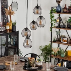 hofstein Suspension Echallens Noir, 5 lumières