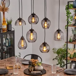 Suspension Verre Fumé-hofstein Suspension Echallens Noir, 7 lumières