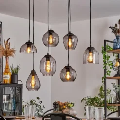 Suspension Verre Fumé-hofstein Suspension Echallens Noir, 7 lumières