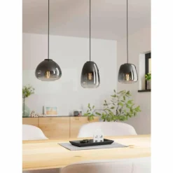 Suspension Verre Fumé-Luminaires Eglo Suspension Eglo AGUILARES Noir, 3 lumières