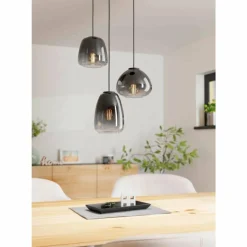 Suspension Verre Fumé-Luminaires Eglo Suspension Eglo AGUILARES Noir, 3 lumières