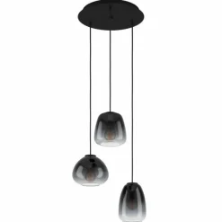 Suspension Verre Fumé-Luminaires Eglo Suspension Eglo AGUILARES Noir, 3 lumières