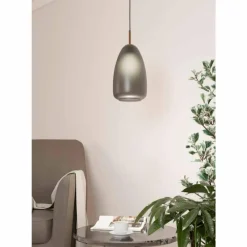 Suspension Verre Fumé-Luminaires Eglo Suspension Eglo ALOBRASE Laiton, Noir, 1 lumière