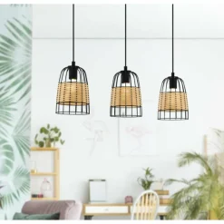 Style Boho-Chic-Luminaires Eglo Suspension Eglo ANWICK Noir, 3 lumières