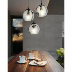 Suspension Verre Fumé-Luminaires Eglo Suspension EGLO ARISCANI Noir, 3 lumières