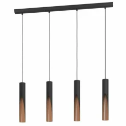 Lampes En Bois-Luminaires Eglo Suspension Eglo BARBOTTO LED Brun, Noir, 4 lumières