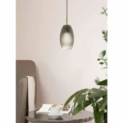 Suspension Verre Fumé-Luminaires Eglo Suspension Eglo BATISTA Laiton, Noir, 1 lumière