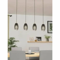 Suspension Verre Fumé-Luminaires Eglo Suspension Eglo BATISTA Laiton, Noir, 4 lumières