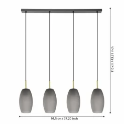 Suspension Verre Fumé-Luminaires Eglo Suspension Eglo BATISTA Laiton, Noir, 4 lumières
