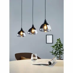 Suspension Verre Fumé-Luminaires Eglo Suspension EGLO BELESER Noir, 3 lumières