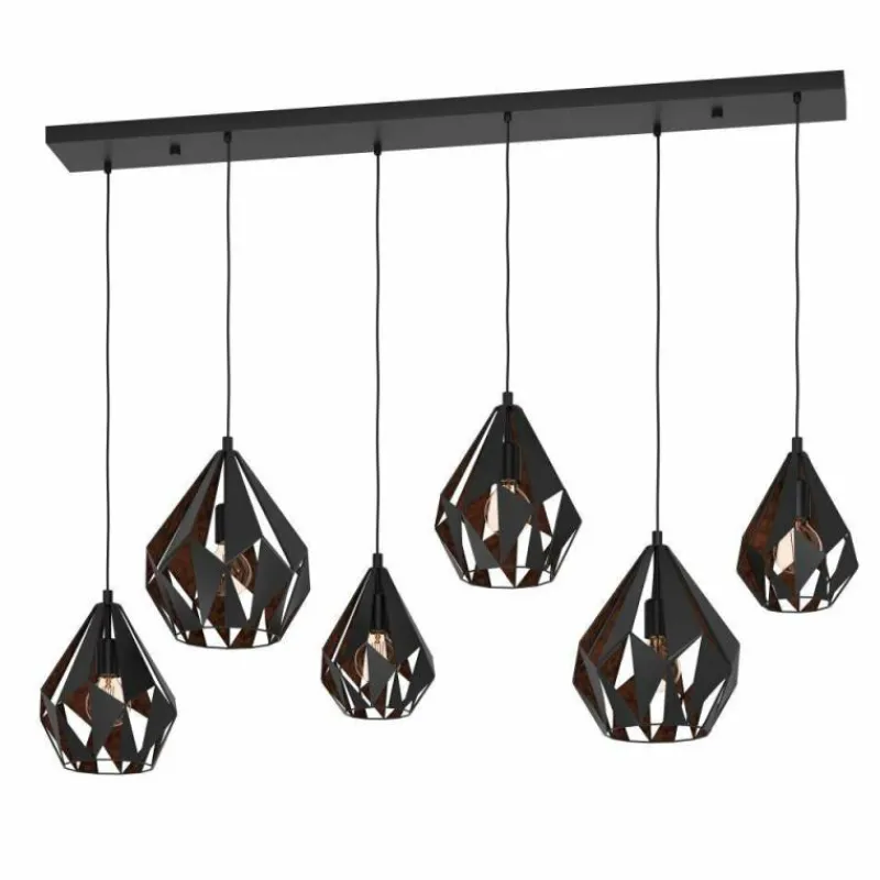 Lampes Industrielles-Luminaires Eglo Suspension Eglo CARLTON Cuivre, Noir, 6 lumières