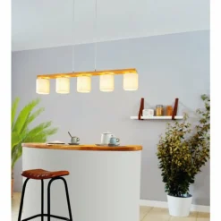 Lampes En Tissu-Luminaires Eglo Suspension EGLO CASTRALVO Brun, Nickel mat, 5 lumières